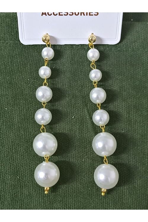 Uzun 10cm Inci Sıralı Şık Kadın Küpe