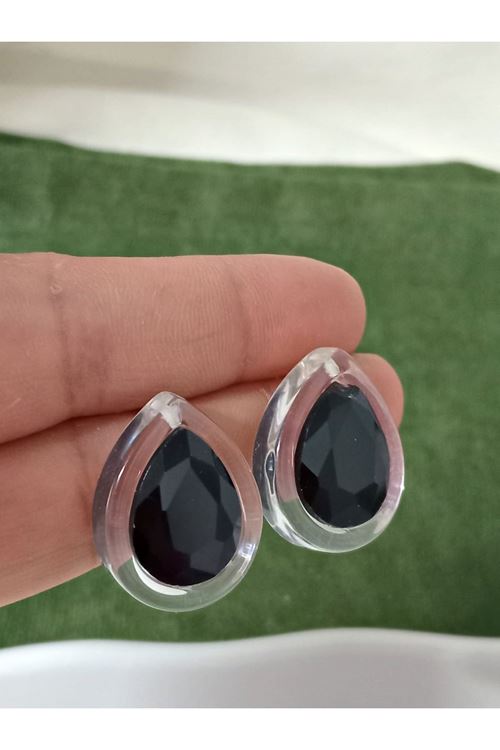 Siyah Taşlı Akrilik Hafif Şık Kadın Küpe
