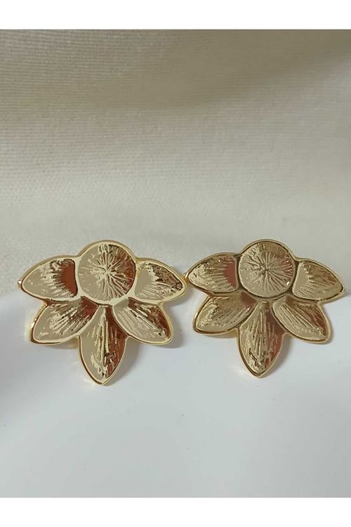 Gold Yarım Çiçek Şık Hafif Kadın Küpe
