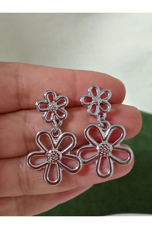 Gümüş Çift Papatya Kadın Küpe