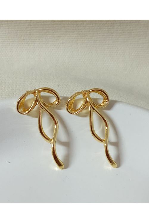 Küçük Gold Fiyonk Kurdele Şık Kadın Küpe
