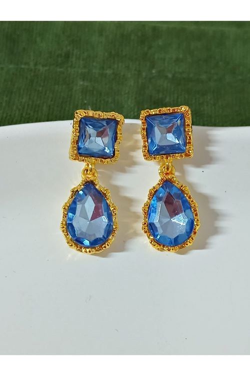 Mavi Taşlı Gold Kadın Küpe