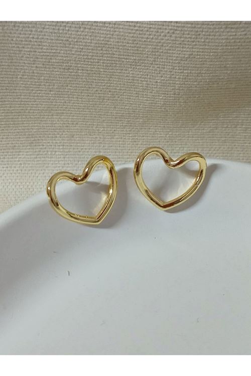 Gold Küçük Dalgalı Şık Kalp Kadın Küpe