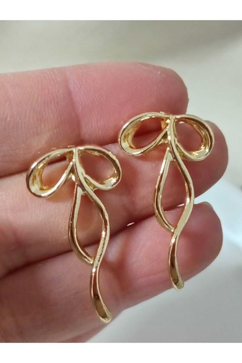 Küçük Gold Fiyonk Kurdele Şık Kadın Küpe