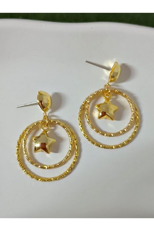 Gold Yıldız Çember Hafif Kadın Küpe