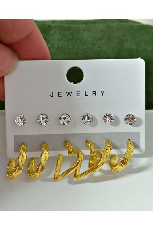 12 Parçalı Gold Halka Hafif Kadın Küpe Seti
