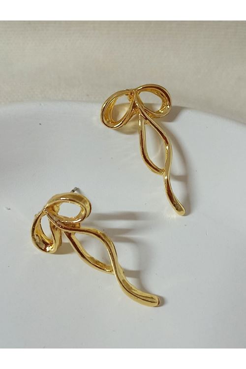 Küçük Gold Fiyonk Kurdele Şık Kadın Küpe