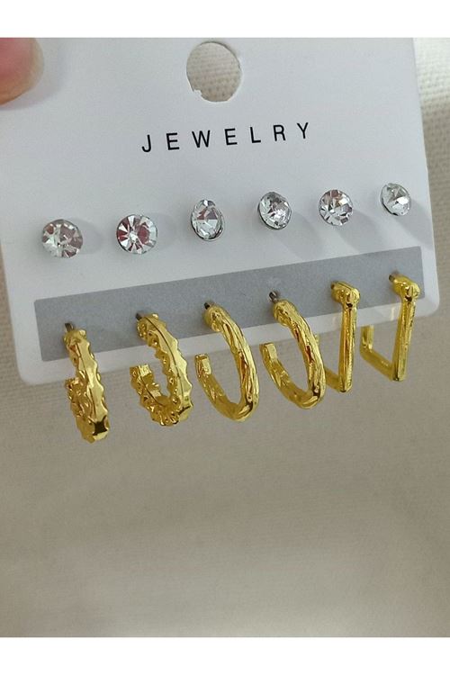 12 Parçalı Gold Halka Hafif Kadın Küpe Seti