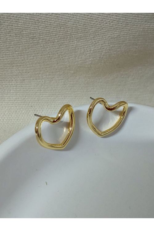 Gold Küçük Dalgalı Şık Kalp Kadın Küpe