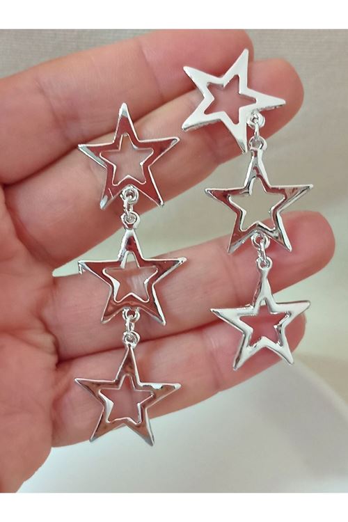 Gümüş Yıldızlar Şık Kadın Küpe