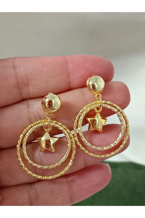 Gold Yıldız Çember Hafif Kadın Küpe