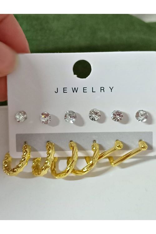 12 Parçalı Gold Halka Hafif Kadın Küpe Seti