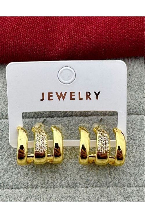Gold Altın Kaplama Çoklu Görünümlü Taşlı Küpe
