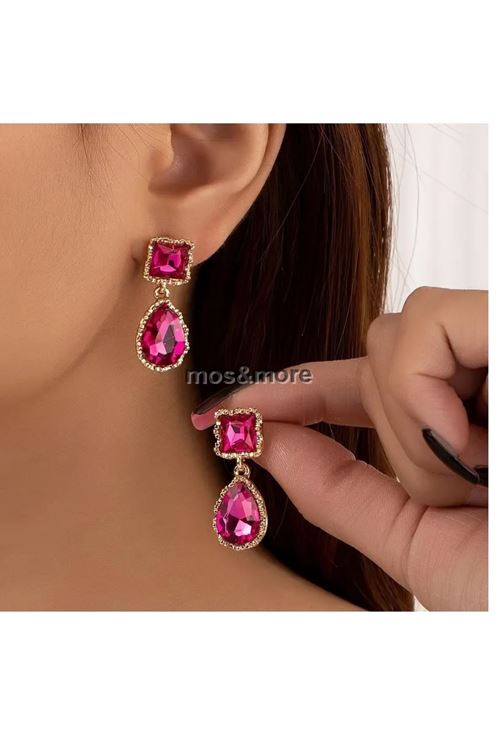 Pembe Taşlı Gold Kadın Küpe
