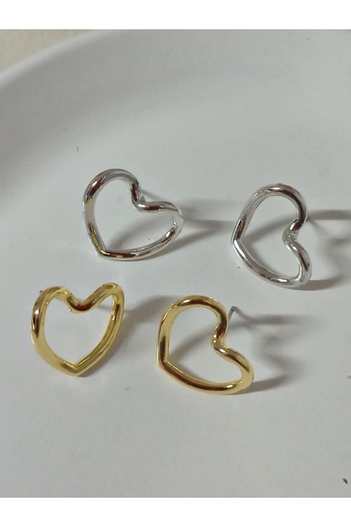 2 Çift Gold Gümüş Küçük Dalgalı Şık Kalp Kadın Küpe