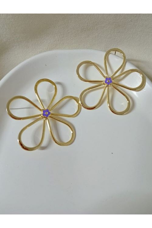 Gold Mor Mineli Papatya Kadın Küpe, Daisy