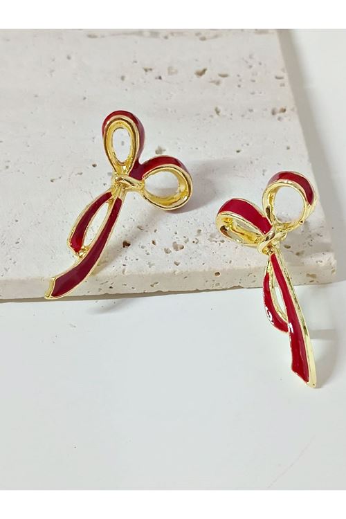 Bordo Fiyonk Şık Kadın Küpe