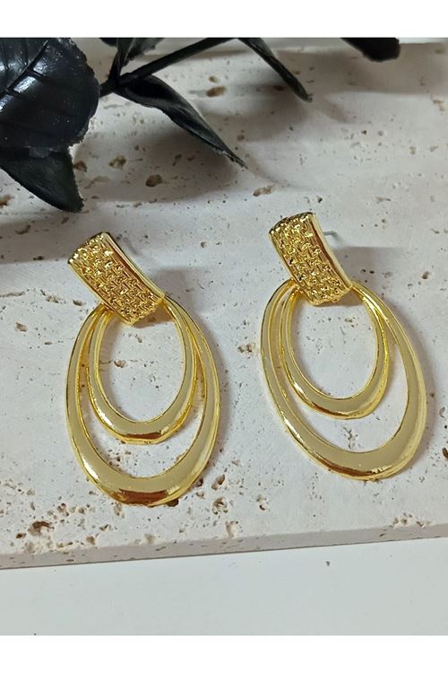 Gold İkili Halka Şık Hafif Kadın Küpe