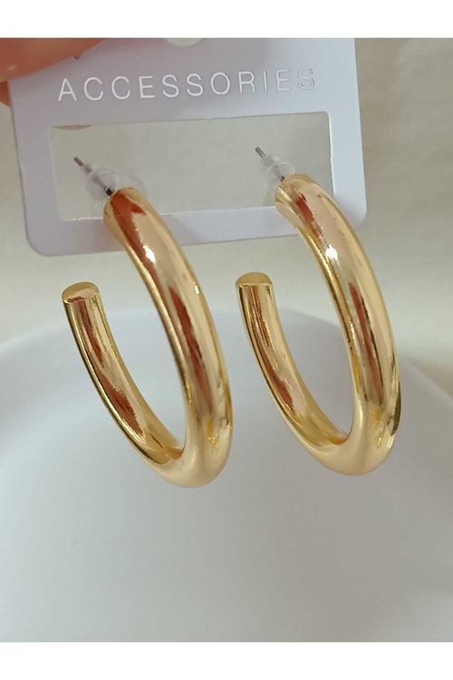 Gold Kalın Boru Halka (4,5cm) Şık Kadın Küpe, Hafif