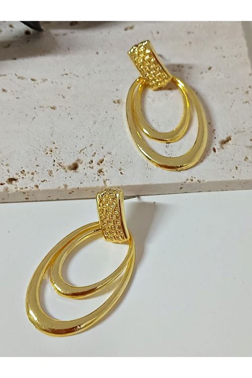 Gold İkili Halka Şık Hafif Kadın Küpe