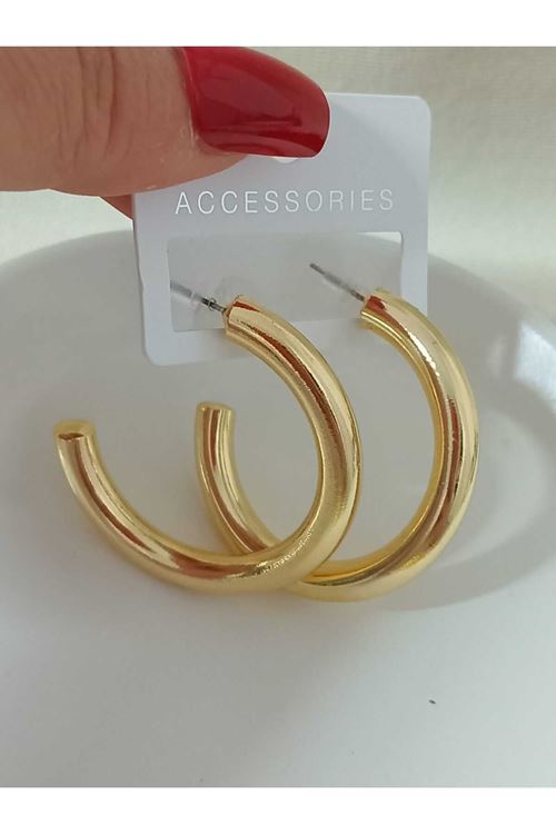 Gold Kalın Boru Halka (4,5cm) Şık Kadın Küpe, Hafif