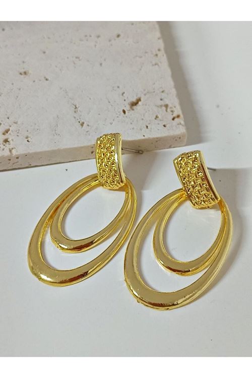 Gold İkili Halka Şık Hafif Kadın Küpe