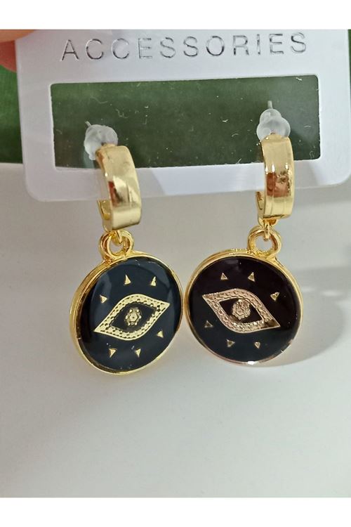 Gold Siyah Göz Kadın Küpe
