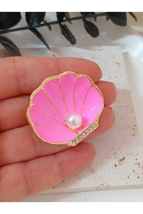 Pembe İncili Midye Şık Broş