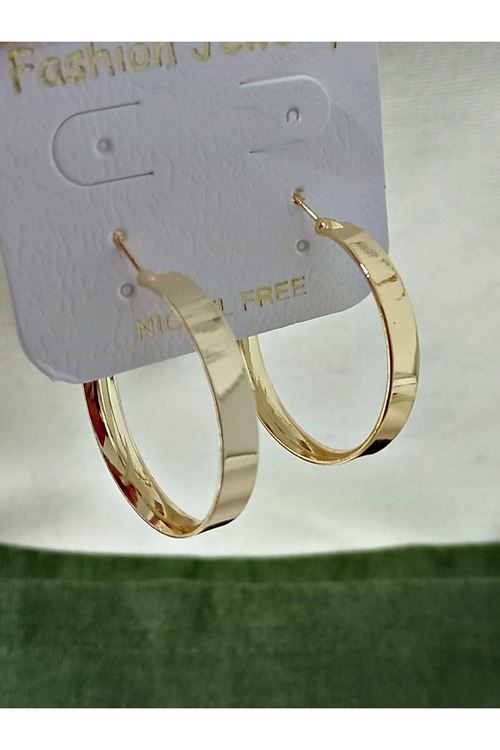 Gold 3cm Halka Şık Kadın Küpe, Geniş