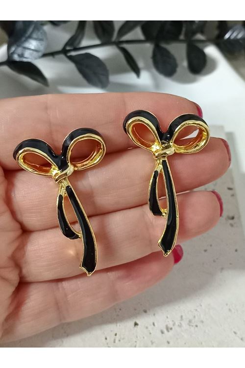 Siyah Fiyonk Şık Kadın Küpe