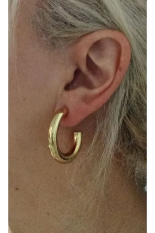 Gold Kalın Boru Halka (3cm) Şık Kadın Küpe,