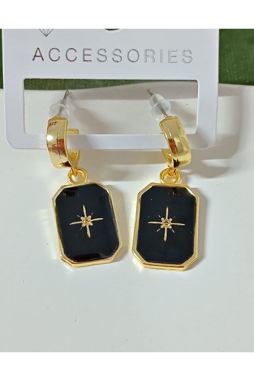 Gold Siyah Kuzey Yıldızı Kadın Küpe