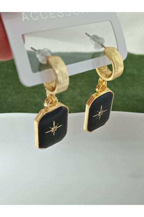 Gold Siyah Kuzey Yıldızı Kadın Küpe