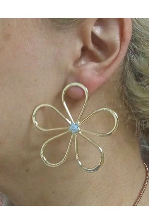 Gold Mavi Mineli Papatya Kadın Küpe, Daisy
