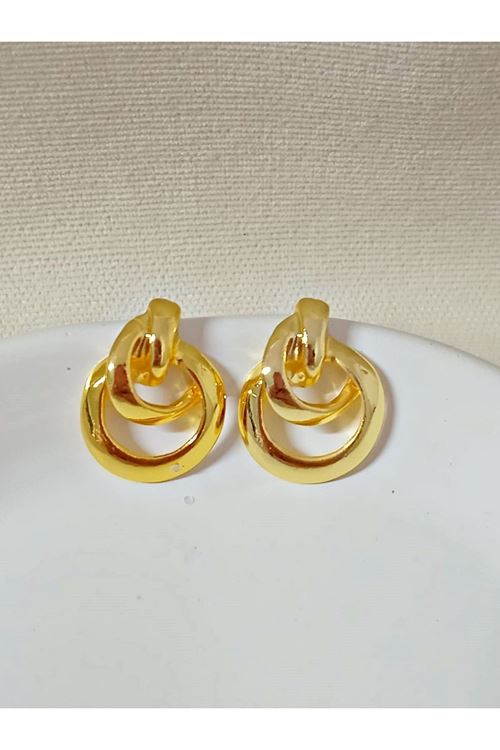Gold Geçmeli Halkalar Şık Kadın Küpe, Hafif