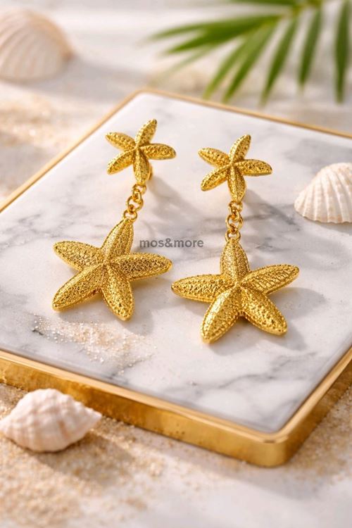 Gold Sallantılı Deniz Yıldızı Hafif Kadın Küpe