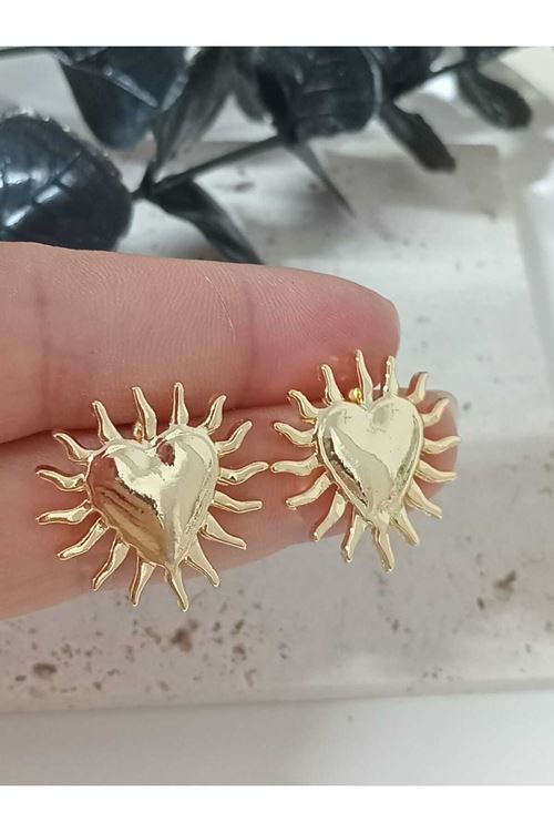 Gold Kalp Güneş Kadın Küpe