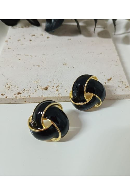 Siyah Gold Vintage Sarmal Şık Küpe
