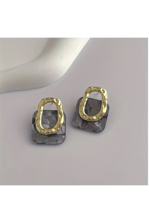 Gri Gold Hafif Şık Kadın Küpe