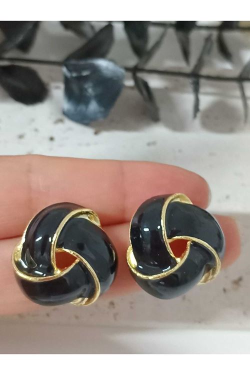 Siyah Gold Vintage Sarmal Şık Küpe