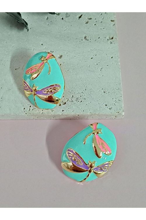 Mint Yeşili Gold Yusufçuk Şık Küpe