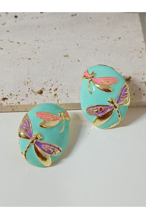Mint Yeşili Gold Yusufçuk Şık Küpe