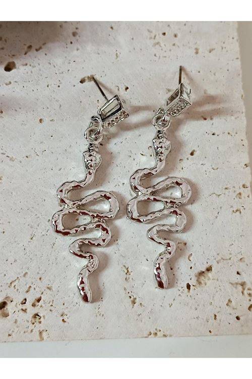 Gümüş Sallantılı Yılan Kadın Küpe