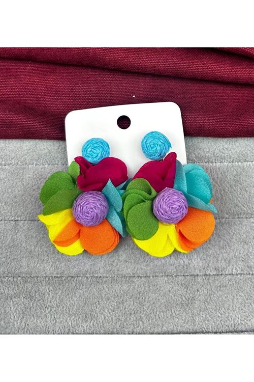 Renkli Yaz Modası Kumaş Çiçek Kadın Küpe