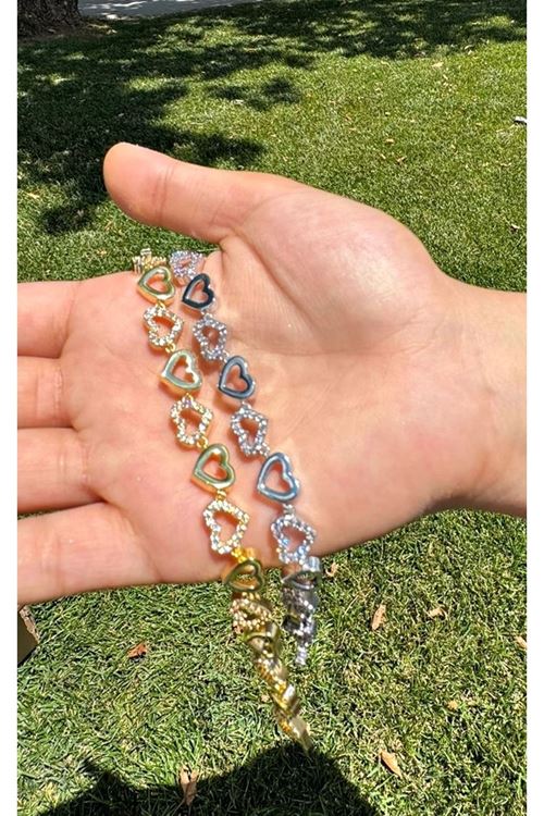 Gümüş Zirkon Taşlı Kalp Bileklik Xuping