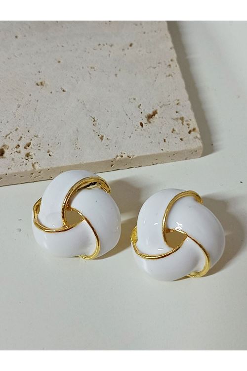 Beyaz Gold Vintage Sarmal Şık Küpe