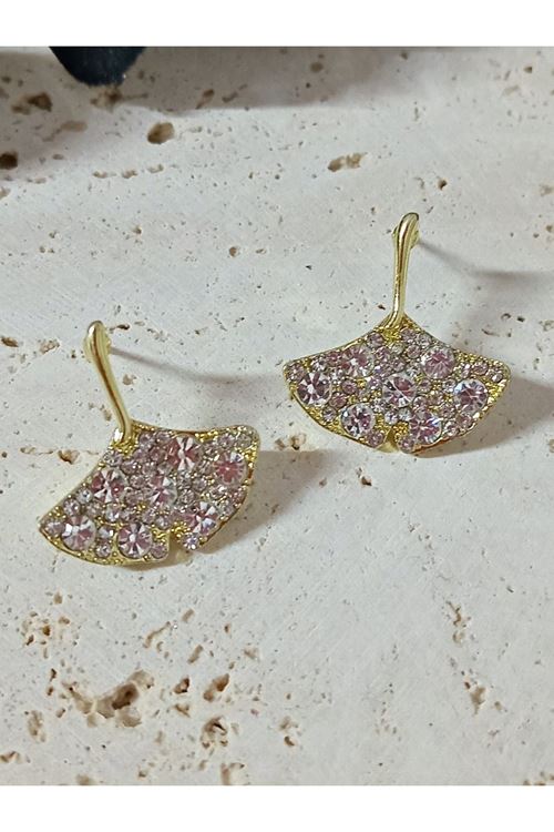 Gold Gingko Taşlı Zarif Kadın Küpe