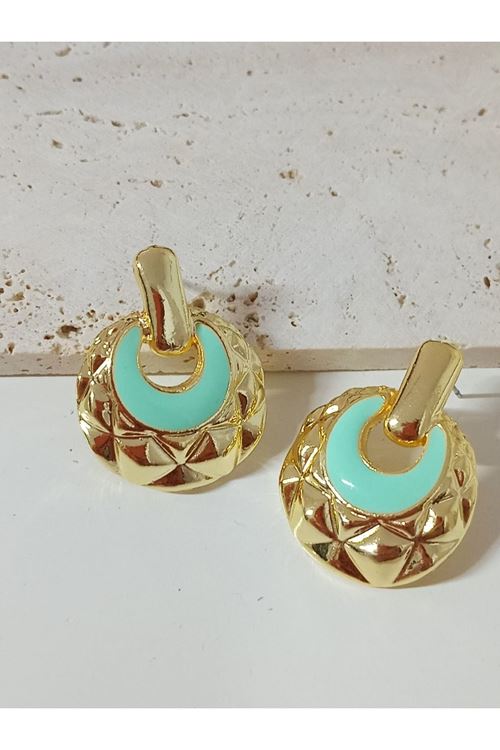 Mint Yeşili Mineli Şık Kadın Küpe