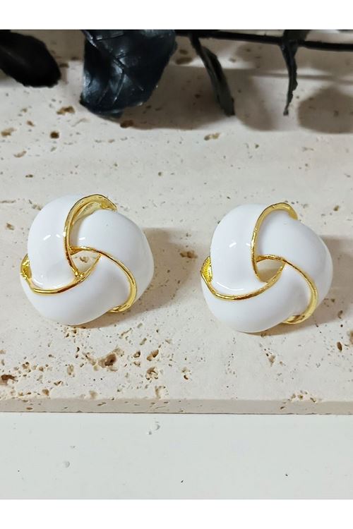 Beyaz Gold Vintage Sarmal Şık Küpe