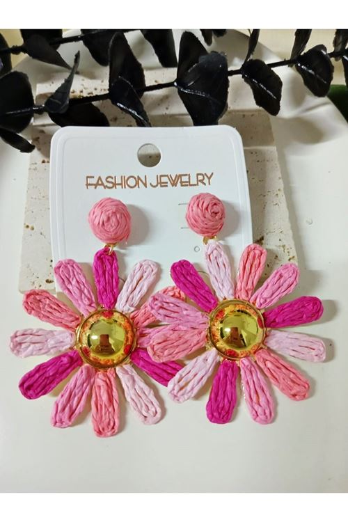Pembe Hasır Gold Şık Küpe